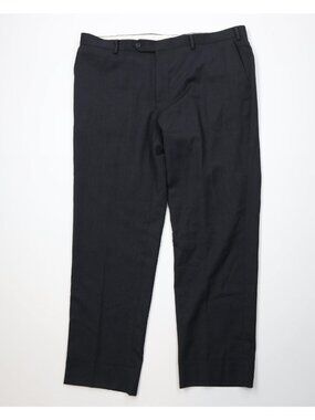 Samuelsohn Mens 42x32 Super 120s Wool Ribbed Wide Leg Chino Pants Charcoal Gray
